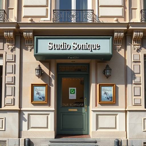 Photo de l'extérieur du Studio Sonique Paris, montrant l'entrée et l'enseigne